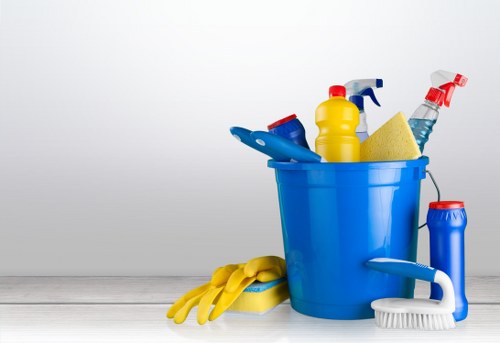 Tidy carpet cleaning workspace with clear walkways