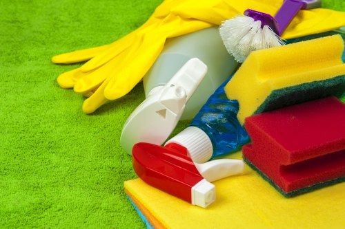 Finished carpet cleaning service setup with professional equipment